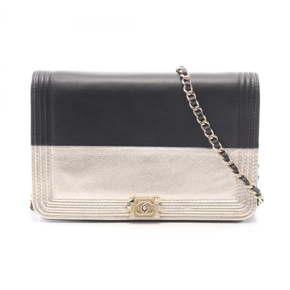 Chanel Boy Shoulder Bag/Handbag, Lambskin Leather, Women's, Black/Gold Tone